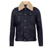 Removable Collar Leather Trucker Jacket-Zagreb Infinity Leather Navy S