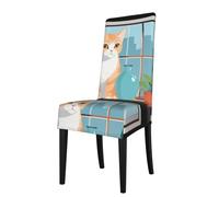 Removable Dining Chair Cover WHJSSF Kitten in Front of The Window Pattern Soft and Comfortable, Protects Chairs for Living Room, Dining Table and Kitchen
