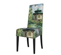 Removable Dining Chair Cover WHJSSF Pavilion At The Pond Pattern Soft and Comfortable, Protects Chairs for Living Room, Dining Table and Kitchen