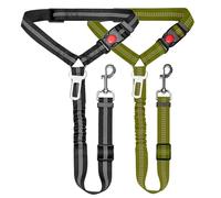 Removable Dog Seat Belt Harness for Car, 3 in 1 Pet Car Seatbelt Leash, Retractable Restraint Secures to Vehicle Headrest & Adjustable Reflective Dog Seatbelt Tether (Deep Green&Black, 2pcs)