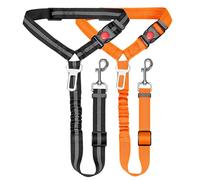 Removable Dog Seat Belt Harness for Car, 3 in 1 Pet Car Seatbelt Leash, Retractable Restraint Secures to Vehicle Headrest & Adjustable Reflective Dog Seatbelt Tether (Black, 2pcs)