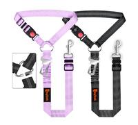 Removable Dog Seat Belt Harness for Car, 3 in 1 Pet Dog Car Seatbelt Leash, Retractable Restraint Secures to Vehicle Headrest & Adjustable Reflective Bungee Dog Seatbelt Tether, Purple and Black