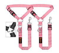 Removable Dog Seat Belt Harness for Car, 3 in 1 Pet Dog Car Seatbelt Leash, Retractable Restraint Secures to Vehicle Headrest & Adjustable Reflective Bungee Dog Seatbelt Tether, Pink