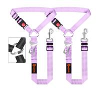 Removable Dog Seat Belt Harness for Car, 3 in 1 Pet Dog Car Seatbelt Leash, Retractable Restraint Secures to Vehicle Headrest & Adjustable Reflective Bungee Dog Seatbelt Tether, Purple