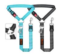 Removable Dog Seat Belt Harness for Car, 3 in 1 Pet Dog Car Seatbelt Leash, Retractable Restraint Secures to Vehicle Headrest & Adjustable Reflective Bungee Dog Seatbelt Tether with Poop Bag Holder