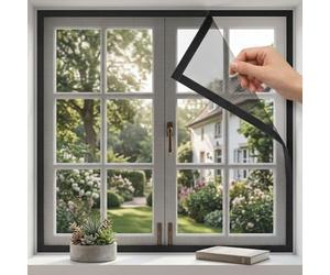 Removable Fibreglass Screen Mesh Netting 50cm-200cm Adjustable DIY Self Adhesive Window Screen，Window Screens Frame Kit，with Hook and Loop Tape, Mosquito Anti Pet Scratch