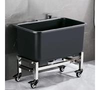 Removable Floor Mop Sink With Roller, Single Bowl Utility Sink With 26cm Deep Basin and Enlarged Drain, Commercial Mop Sink For Laundry Backyard Garage