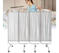 Removable Folding Mobile Wardroom, Medical Privacy Screen With Universal Wheel, Stainless Steel Medical Room Divider Curtains, For Emergency Room Beauty Salon School Medical Room(White,4 folds)