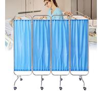 Removable Folding Mobile Wardroom, Medical Privacy Screen With Universal Wheel, Stainless Steel Medical Room Divider Curtains, For Emergency Room Beauty Salon School Medical Room(Blue,4 folds)