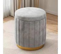 Removable Lid Velvet Pouf Ottoman, Round Padded Stool for Makeup, Footrest & Seat, Soft Upholstered Accent for Living Room & Bedroom (Gray)