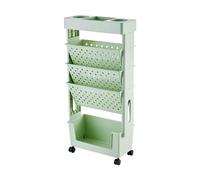 Removable Mobile Bookshelf on Wheels 5-Tier Rolling Cart Multifunctional Book Trolley for Kids Office Living Room Kitchen Library Bedroom - Green Magazine Stand