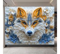 Removable Mural 3D Fox Head 300x210cm, Floral DIY Waterproof Decorative Wallpaper, Wildlife Modern Mural Wallpaper for Living Room Bedroom Kitchen Office