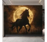 Removable Mural Dark Horses Running 250x175cm, Plants Animals DIY Waterproof Decorative Wallpaper, Moon Modern Mural Wallpaper for Living Room Bedroom Kitchen Office