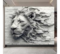 Removable Mural Lion 400x280cm, Worn Brick Wall DIY Waterproof Decorative Wallpaper, 3D Wildlife Modern Mural Wallpaper for Living Room Bedroom Kitchen Office