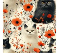 Removable Peel and Stick Wallpaper Cat Flowers 17.3"x393" Watercolor Vintage for Bedroom Bathroom Easy Peel Off Stick on Wallpaper Contact Paper Renter Friendly Wall Paper