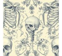 Removable Peel and Stick Wallpaper Human Body Skeleton 17.3"x393" Skull Hand Drawn for Bedroom Bathroom Easy Peel Off Stick on Wallpaper Contact Paper Renter Friendly Wall Paper