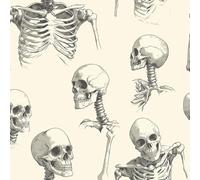 Removable Peel and Stick Wallpaper Human Body Skeleton 17.3"x393" Skull Hand Drawn for Bedroom Bathroom Easy Peel Off Stick on Wallpaper Contact Paper Renter Friendly Wall Paper
