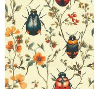 Removable Peel and Stick Wallpaper Insects Flowers 17.3"x236" Painted Vintage for Bedroom Bathroom Easy Peel Off Stick on Wallpaper Contact Paper Renter Friendly Wall Paper