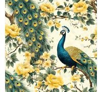 Removable Peel and Stick Wallpaper Peacock Animal 17.3"x197" Yellow Roses Vintage for Bedroom Bathroom Easy Peel Off Stick on Wallpaper Contact Paper Renter Friendly Wall Paper