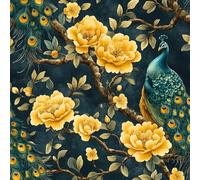 Removable Peel and Stick Wallpaper Peacock Animal 17.3"x78.7" Yellow Roses Vintage for Bedroom Bathroom Easy Peel Off Stick on Wallpaper Contact Paper Renter Friendly Wall Paper