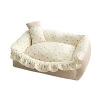 Removable Pet Sofa Bed with Crinkle Gauze Fabric, Small Pillow, Autumn and winter cat bed,god beds,Beige, 3 Sizes for Pets up to 15kg (L)