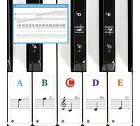 Removable Piano Keyboard Stickers with Piano Theory Chart Poster, Reusable Piano Keyboard Note Labels for 88/61/54/49 Key, Colorful Piano Key Stickers for Beginner
