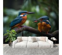Removable Poster Wall Covering 200x140 cm Jungle Kingfisher Close-Up Premium Non-Woven Art Photo Wallpaper Green for Living Room Home Bedroom Kitchen Decoration Wall Paper Mural