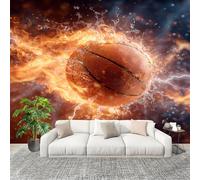 Removable Poster Wall Covering 250x175 cm Dynamic Flame Basketball Premium Non-Woven Art Photo Wallpaper Orange Color for Living Room Home Bedroom Kitchen Decoration Wall Paper Mural