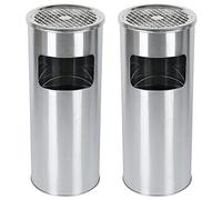 Removable Round Garden Trash Can 30L Stainless Steel with Inner Bucket Commercial Quality Outdoor/Indoor Use (25 x 25 x 60 cm Silver)