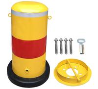 Removable Safety Bollard with Rubber Sleeve Lockable Parking Post Reflective Strip & 2 Hanging Rings for Basement Parking & Roadblock Protection