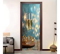 Removable Self-Adhesive PVC Door Sticker 88x200 cm Romantic Champagne Theme Waterproof Vinyl Peel & Stick Door Wraps, Blue 6D Mural,Poster Decals,for Bathroom, Toilet, Kids, Fridge