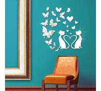 Walplus WSM2057 14 Butterflies Wall WSM2046 Crystal Lovely Cat Mirror Art, Silver