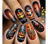 Removable Spiderweb Square False Nails Sturdy ABS Halloween Art For Women's Special Occasions ABS Halloween False Nail