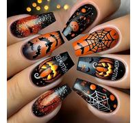 Removable Spiderweb Square False Nails Sturdy ABS Halloween Art For Women's Special Occasions Halloween Artificial Nail