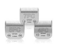 Removable stainless steel dog grooming blades, sizes 7F/5F/4F, compatible with And*s, Oster A5, Heiniger, Moser Max 50 and Wahl Series KM10, 3 pieces.