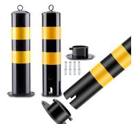 Removable Steel Security Bollards 2 Pack with Reflective Strips for Driveway, Traffic Barriers with Anchor Bolts