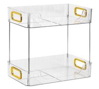 Removable Storage Rack For Skincare And Toiletries, Double Layer Bathroom Shelf Organiser, Bathroom Countertop Organizer With Gold Handles, Clear Plastic Bathroom Tray Organiser