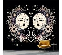 Removable Wallpaper Bohemian Moon Star Theme, Black Renter Friendly Waterproof Non-Woven Photo Wallpaper, Wallpapers for Bedroom Living Room Children's Room 350 x 256 cm