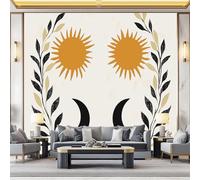 Removable Wallpaper Bohemian Simple Sun and Moon Theme, Apricot Renter Friendly Waterproof Non-Woven Photo Wallpaper, Wallpapers for Bedroom Living Room Children's Room 350 x 256 cm