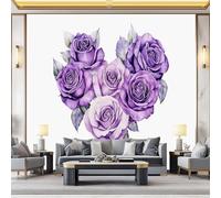 Removable Wallpaper Minimal Style Heart Floral Theme, Purple Renter Friendly Waterproof Non-Woven Photo Wallpaper, Wallpapers for Bedroom Living Room Children's Room 200 x 140 cm
