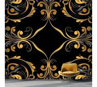Removable Wallpaper Modern Elegant Floral Swirl Theme, Black Renter Friendly Waterproof Non-Woven Photo Wallpaper, Wallpapers for Bedroom Living Room Children's Room 150 x 105 cm