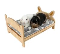 Removable Wooden Bunny Hedgehog Bed, Extensive Use Bed for Bunnies, Cartoon Habitat for Small Pets with Soft Mat, Kitten Hamster Glider Cage for Indoor Use