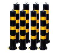 Removable Yellow Steel Safety Bollard with Embedment Sleeve & Lock, 31.5in Parking Post for Warehouse, Includes Anchor Bolts - Set of 8 Bollards