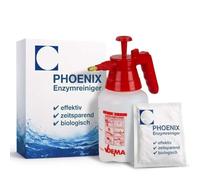 Remove Cat Urine Smell Permanently - Enzyme Cleaner Granules dissolve uric acid crystals deep in carpet, sofa, mattress - Phoenix Made in Germany - 1000 g, with Pressure Sprayer