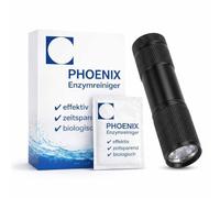 Remove Cat Urine Smell Permanently - Enzyme Cleaner Granules dissolve uric acid crystals deep in carpet, sofa, mattress - Phoenix Made in Germany - 80 g, with UV Lamp