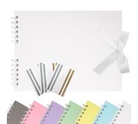 Remowith 21.5 x 15 cm Scrapbook Album with Ribbon, Craft Paper Photo Album for Wedding and Anniversary, Family DIY Photo Album with Corner Stickers 40 Pages White