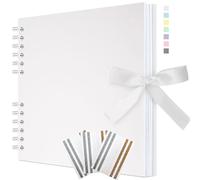 Remowith 29 x 21.5 cm Scrapbook Album with Ribbon, Craft Paper Photo Album for Wedding and Anniversary, Family DIY Photo Album with Corner Stickers 40 Pages White