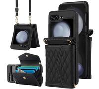 Remterad Zflip6 Case for Samsung Galaxy Z Flip 6 Case, Self-Strap-Z Flip Case Leather Case, Zflip6 Cases with 4 Cards Anti-Drop Anti-Fingerprint - Black