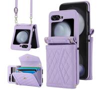 Remterad Zflip6 Case for Samsung Galaxy Z Flip 6, Purple PU Leather Case with 4 Card Slot, Lanyard Included