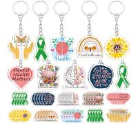 Remuuly 50 Pcs Mental Health Gifts for Women Healthy Keychain Gifts Acrylic Green Ribbon Inspirational Key Ring for Women Men, Assorted, One Size
